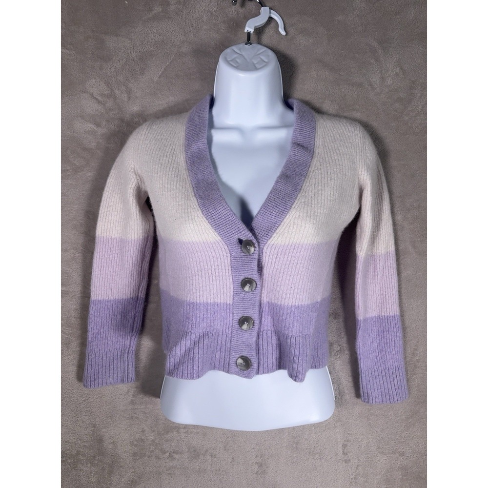 ATM Anthony Thomas Melillo Cashmere Cardigan Womens XS Purple White Striped